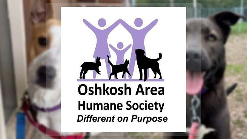 Photo of two dogs with the Oshkosh Area Humane Society logo over top